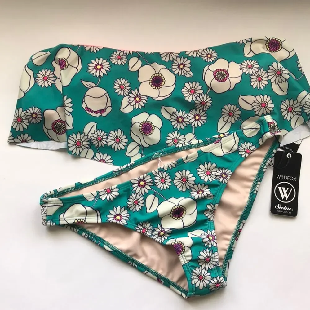 NWT Wildfox 60s Floral Swim Bandeau Top Size S